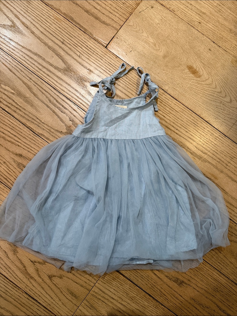 Girls Blue Tulle Tie-Shoulder Casual Dress